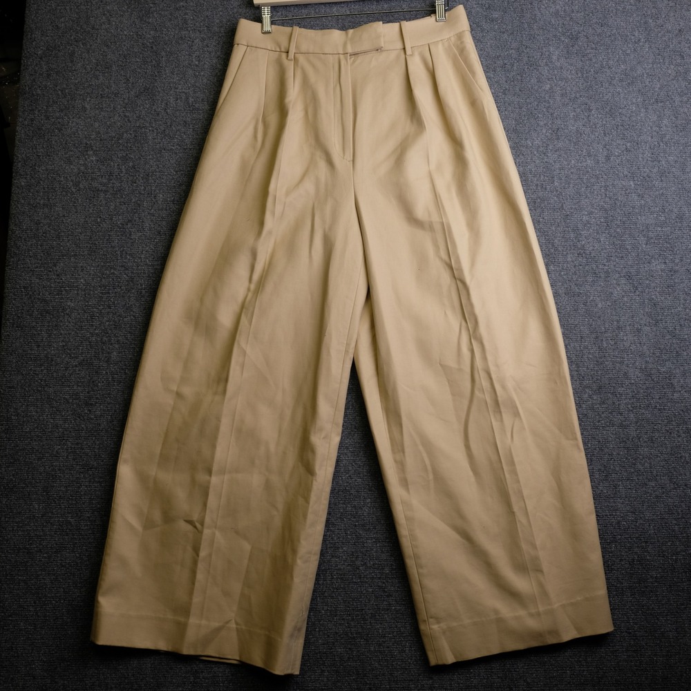 Banana Republic Wide Leg Trousers Womens 10 Tan Pleated Cotton Chino Pants NEW